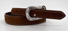 Justin Belt Women 32 Brown Genuine Leather Concho Western Taiwan ROC Buckle