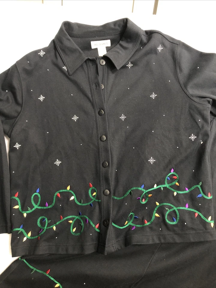 Conjunto de chaqueta y maxi falda de luces navideñas bordadas negras bechamel de 2 piezas L/M Foto 2 de 4