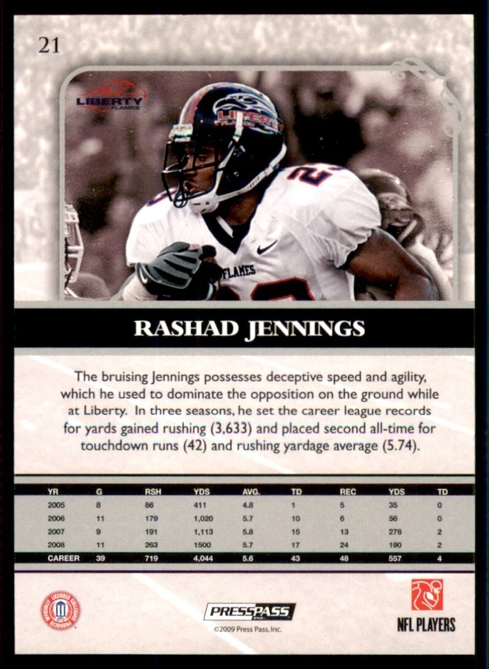 2009 Press Pass Legends Bronze /899 #21 Rashad Jennings Rookie Liberty - Image 2 of 2