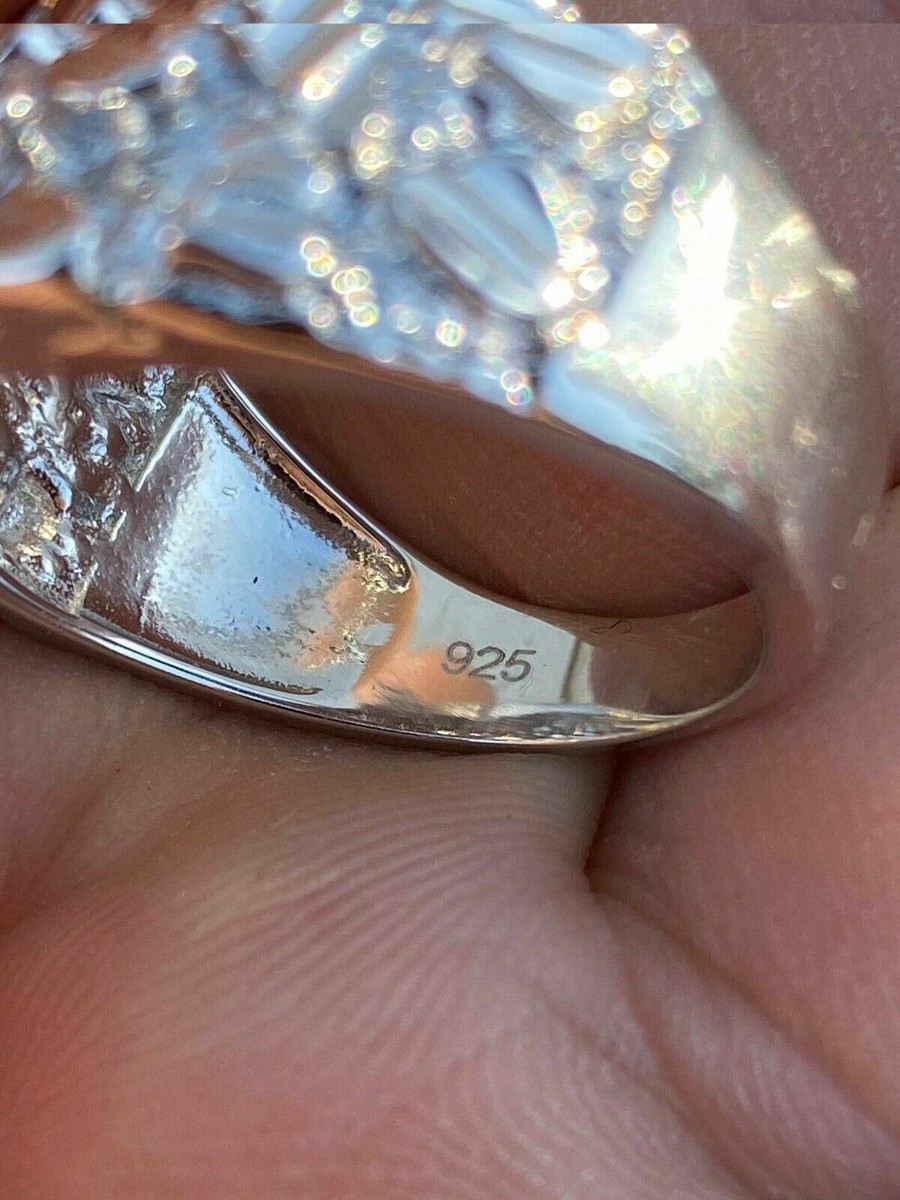 Mens REAL Solid 925 Sterling Silver Iced Nugget Ring Hip Hop