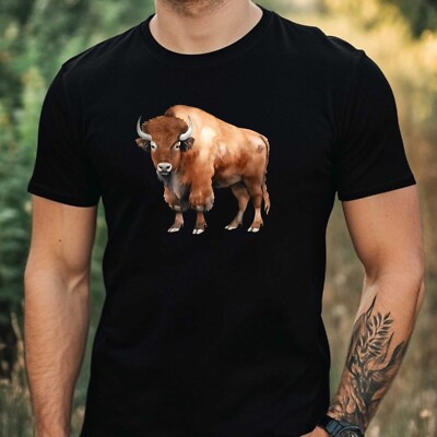 Herren T-Shirt Aquarell Bison Büffel Motiv Baumwolle Größe XS bis 5XL