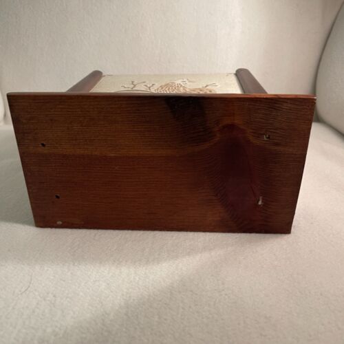 Brown Wooden Organizer W/ Square Italian Tile White & Brown Bird Stand Or Hang - Picture 7 of 7