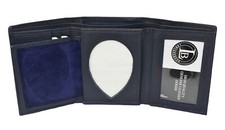 LEATHER BADGE ID HOLDER 'SHIELD' SHAPE TRIFOLD WALLET NEW NAVY BLUE RARE WALLET