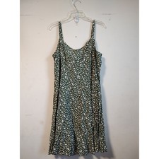 Old Navy Floral Cami Dress Womens XL Green White Smocked Back Rayon Sleeveless