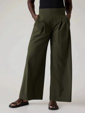 Athleta 10 M MEDIUM Brooklyn Heights Pleated High Rise Wide Pant Aspen Olive