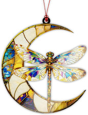 Dragonfly Gifts for Women, Dragonfly Moon Ornament for Christmas Tree Decoration