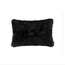 Natural New Zealand Sheepskin Pillow | Black | 12"x20"