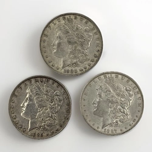 Morgan Silver Dollars 1880 1885 1887 Circulated Lot of 3 Philadelphia