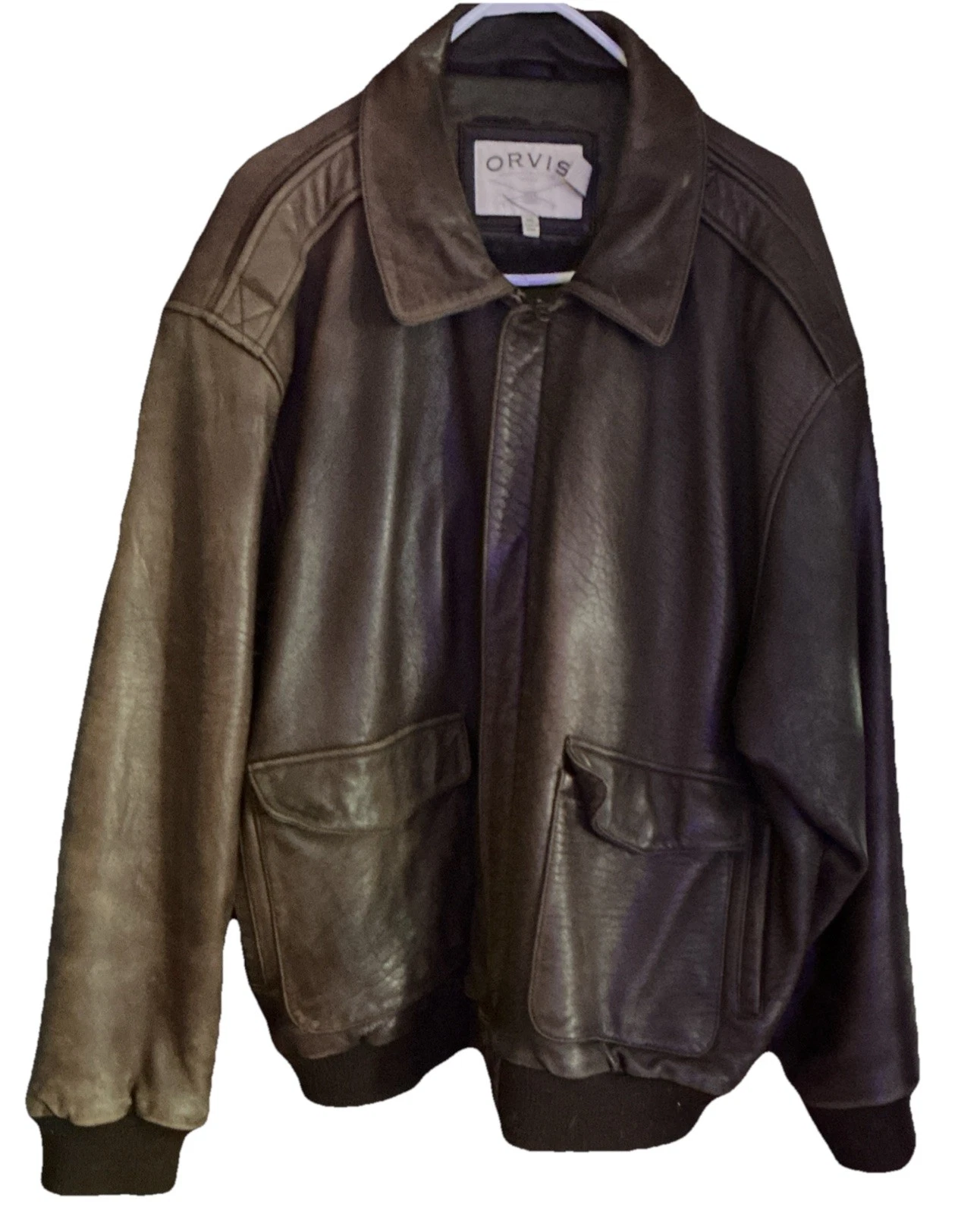 Vintage Orvis Company Fly Fishing Logo Tag Men's Brown Lamb Leather Jacket XXL