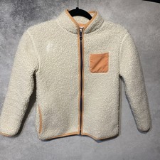 CAT  JACK Kids Cream Sherpa Fleece Full Zip Jacket Size Medium 8 Contrast Trim
