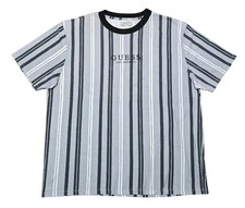 Vintage VTG Guess Originals Los Angeles Gray White Striped Shirt Size XL