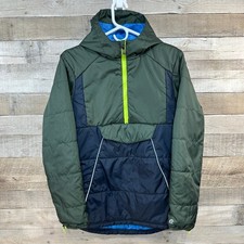 Champion Boys XL 16 Puffer Anorak Jacket Green Navy Blue Half Zip Hooded R1405