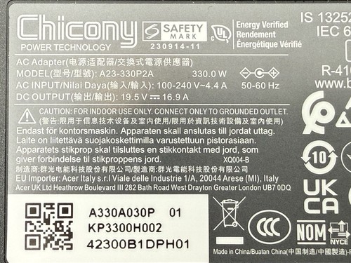 Acer/Chicony 330W 19.5V Charger A23-330P2A 5.5mm Power Adapter, Predator Helios - Afbeelding 3 van 8