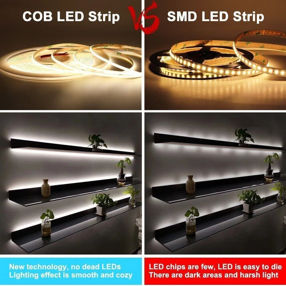 Tira de luz LED COB ultra delgada de 2 mm DC12V luces tira cinta lámpara cinta 480leds/m Foto 4 de 4