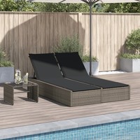 Vidaxl Doppel-Sonnenliege Mit Kissen Grau Poly Rattan