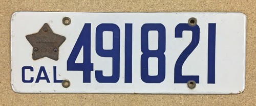 California 1919 Porcelain License Plate 491821 Antique Garage Man Cave Bar Sign