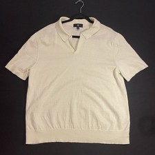 Banana Republic Men XL Yellow Linen Cotton Knit Short Sleeve Johnny Collar Polo