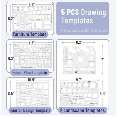 Architect Drafting Set, 17 pcs, Mechanical Pencil, Templates