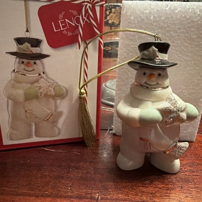 Lenox Holiday Cheer Snowman W/Star Christmas Ornament Porcelain w Gold Trim NIB