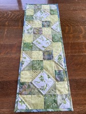 Blue Green Spring Summer Floral Leaves Quilted Table Runner Handmade