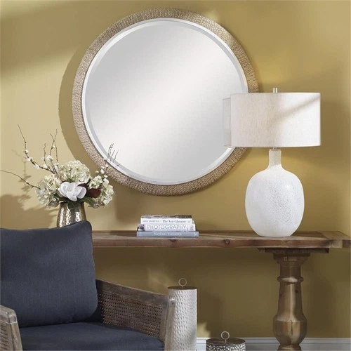 Uttermost Carbet Round Coastal Iron MDF and Glass Mirror in Brown/White - Picture 7 of 8