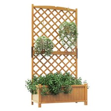 Raised Garden Bed Outdoor Tall Standing Wooden Planter Climbing Flower w/Trellis