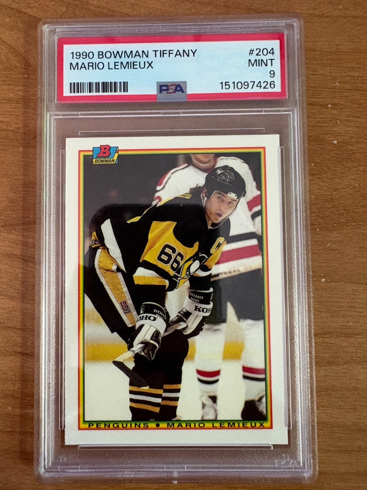 Mario Lemieux #204 Hockey Cards 1990 Bowman Tiffany trading card — raw and PSA graded price guide