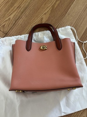 Coach willow 24 coral Pebbled Tote Turn Lock Gold Hardware Strap Dust Bag