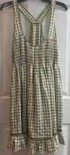 Easel Dress Green Gingham Racerback Flowy Pleated Ruffle Hem Dress Size Small
