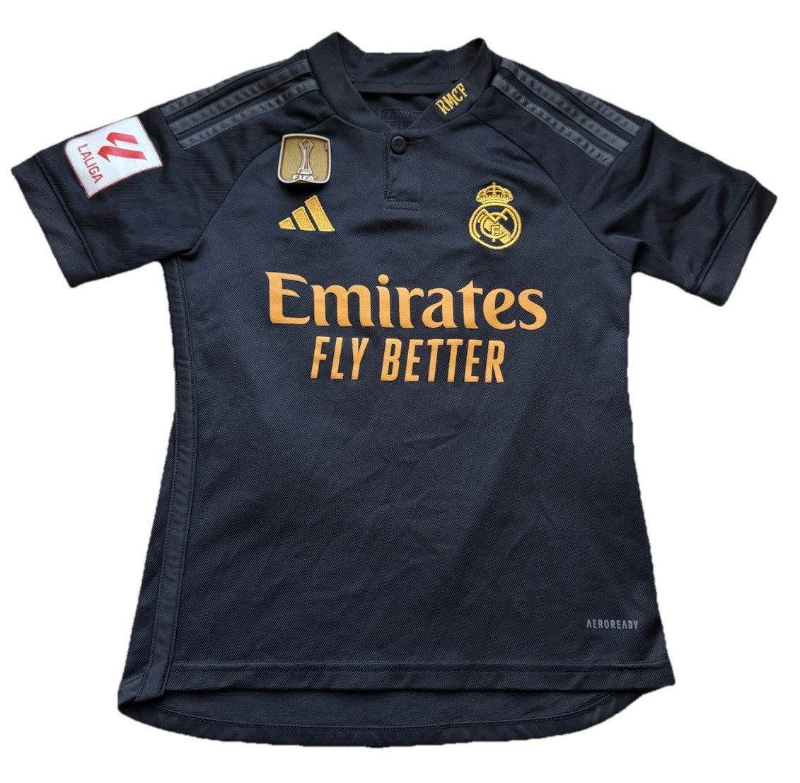 Real Madrid Tchouameni RMCF Adidas Black Emirates Fly Better