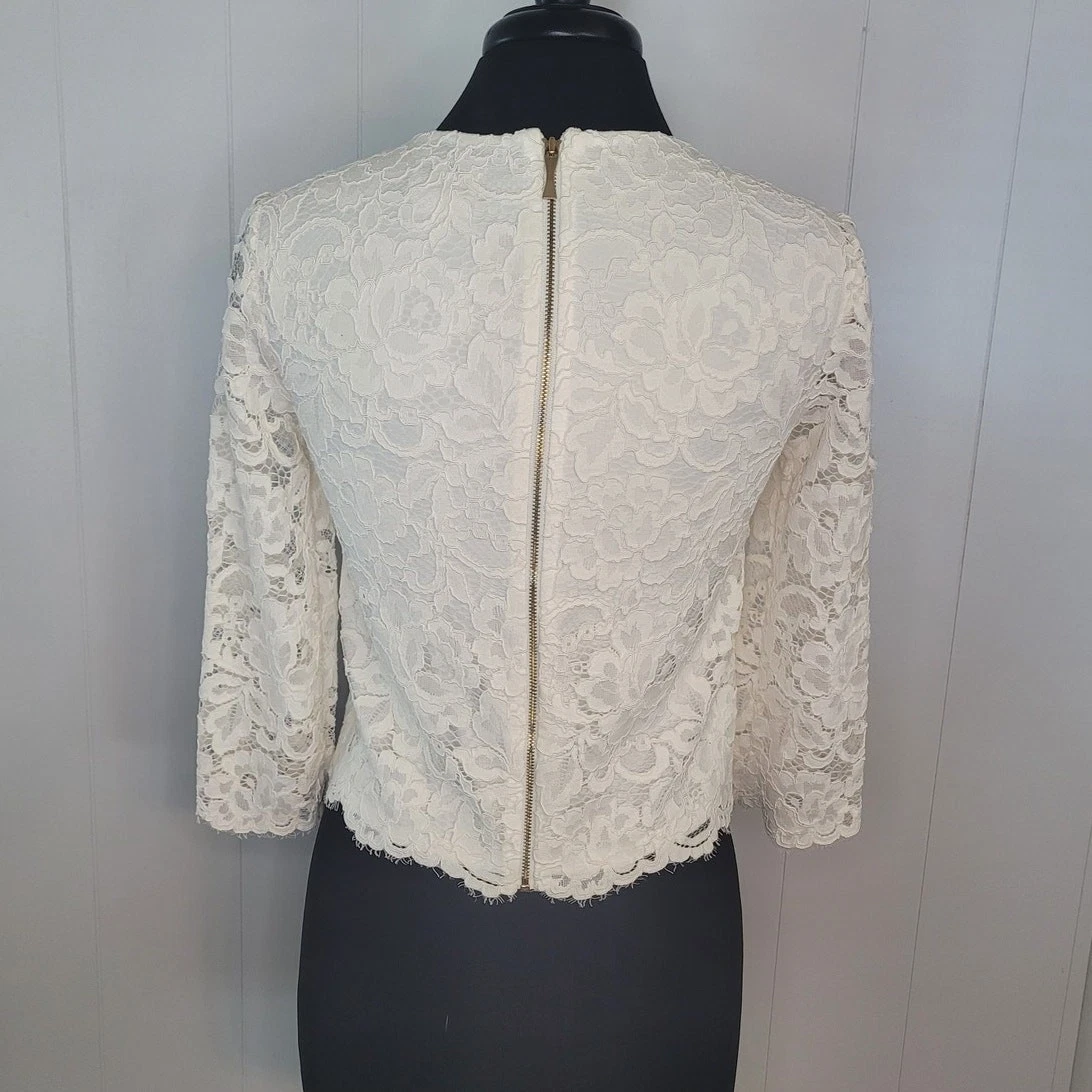 Top Kate Spade New York donna 0 bianco arazzo pizzo manica 3 4 femminile elegante