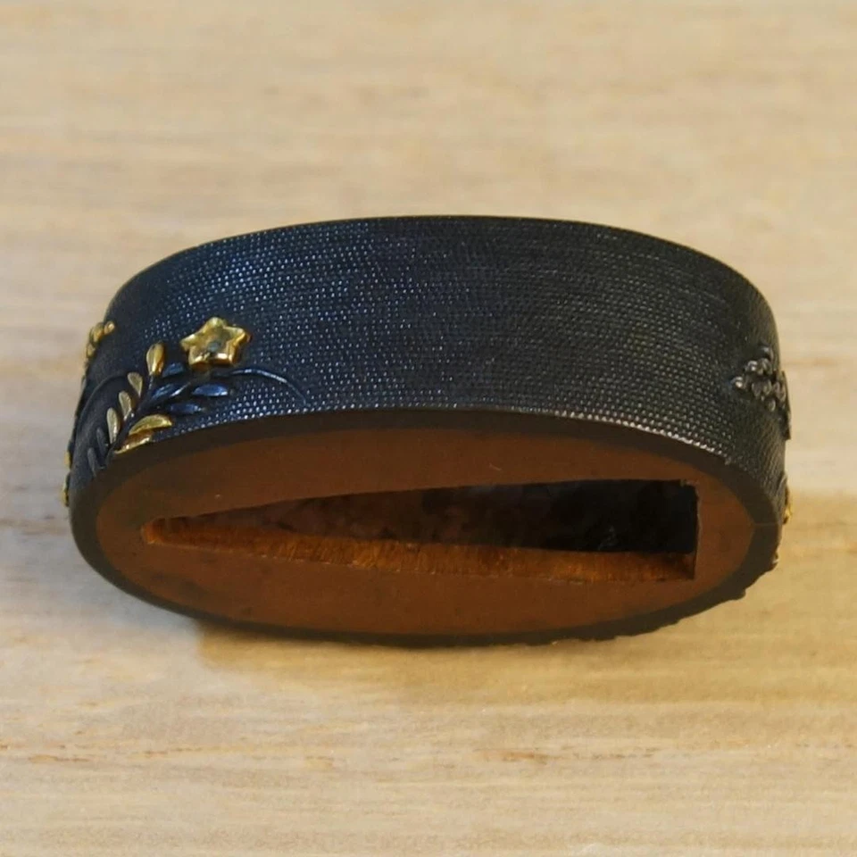 Sword Fittings Fuchi Kashira Tsuba Red Copper Fishroe Ground Inlay Garden - Image 3 of 4