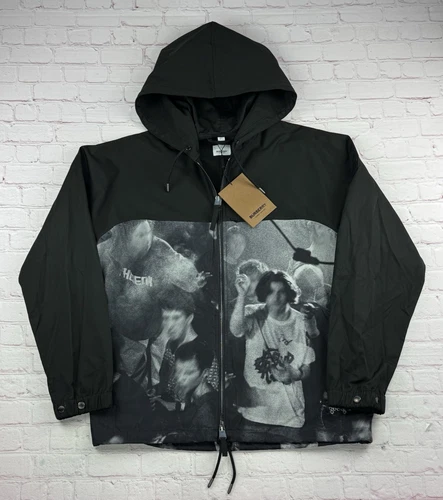 NWT BURBERRY Monochrome Rave Print Nylon Hooded Jacket Size: L Black MSRP $1250 video thumbnail