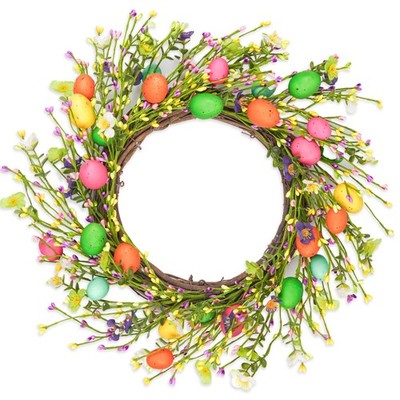 20'' Easter Wreaths for Front Door, Spring Wreath with Artificial Flowers and ...