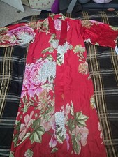 NWT Natori Long Kimono Silky Robe Asian Inspired Floral Print size S NO BELT