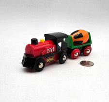 BRIO Wooden Railway No 1 Engine Train Barrel Car Lot x2 Works w Thomas Friends