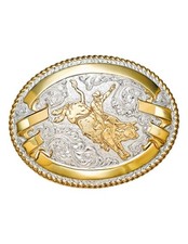 Crumrine Western Belt Buckle Oval Bull Rider Silver Bronze C02084