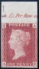 QV 1d red pl.101 IMPRIMATUR, fine marginal. 'AB'.