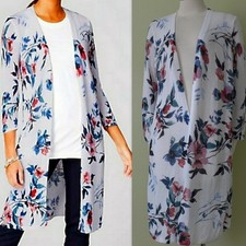J.JILL Floral Duster Linen Viscose Blend White Boho Cardigan sweater Size S 109