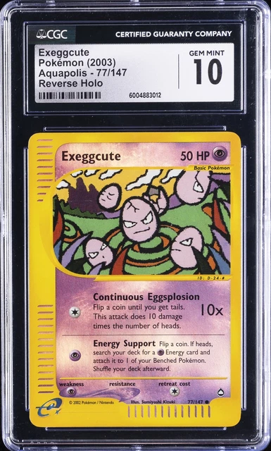 2003 POKEMON AQUAPOLIS REVERSE HOLO #77 EXEGGCUTE CGC 10 GEM MINT