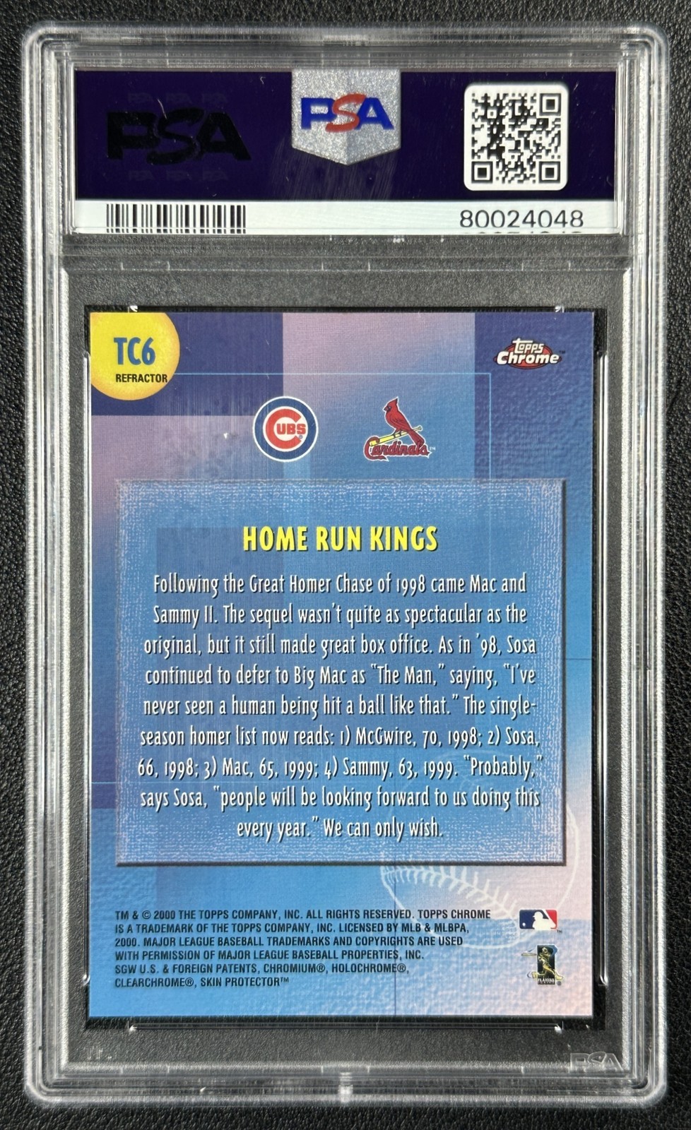HOME RUN KINGS SAMMY SOSA MARK MCGWIRE PSA 10 2000 TOPPS CHROME COMBOS REFRACTOR view 2