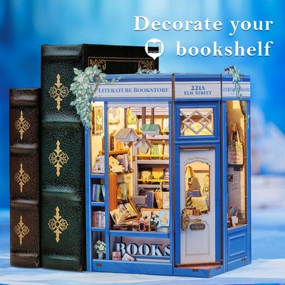DIY Bücherecke Literatur Buchhandlung Holz Puppenhaus Bausatz Miniatur Bücherregal 