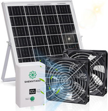 Solar Powered Exhaust Fan with Battery, 25W Solar Panel Dual 5.5 Inch Fans, 450