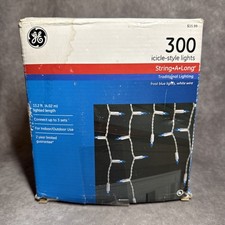 GE String-A-Long 300 Blue Icicle Lights White Wire Christmas Holiday 300ct