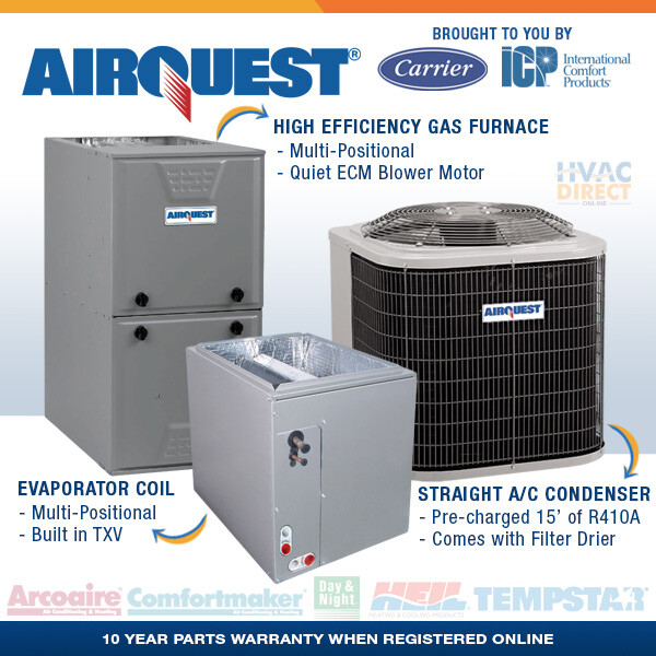 2.5 Ton AirQuest-Heil by Carrier 15 SEER 96% 80K BTU Gas Furnace/AC System  w/Kit – ARSAL