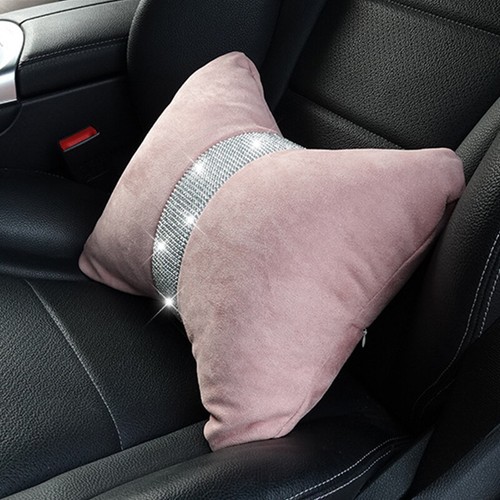 1pcs Bling Crystal Velvet Bowknot Car Headrest Neck Pillow Lovely Lumbar Cushion - Foto 23 di 26
