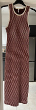 Ladies Stradivarius Crochet Style Long Bodycon Dress Brown/Cream Size Large