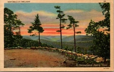 Postcard Sentinels At Twilight A Pennsylvania Beauty View  1947