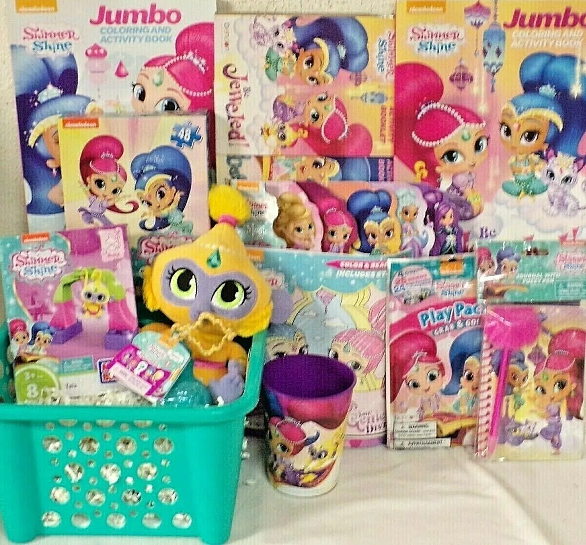 NEW SHIMMER SHINE KIDS EASTER TOY GIFT BASKET MEGA BLOKS TOYS PLUSH PLAY  SET