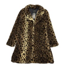 Ci Sono Brown Animal Print Faux Fur Coat Uk Women's Size Large Cc251